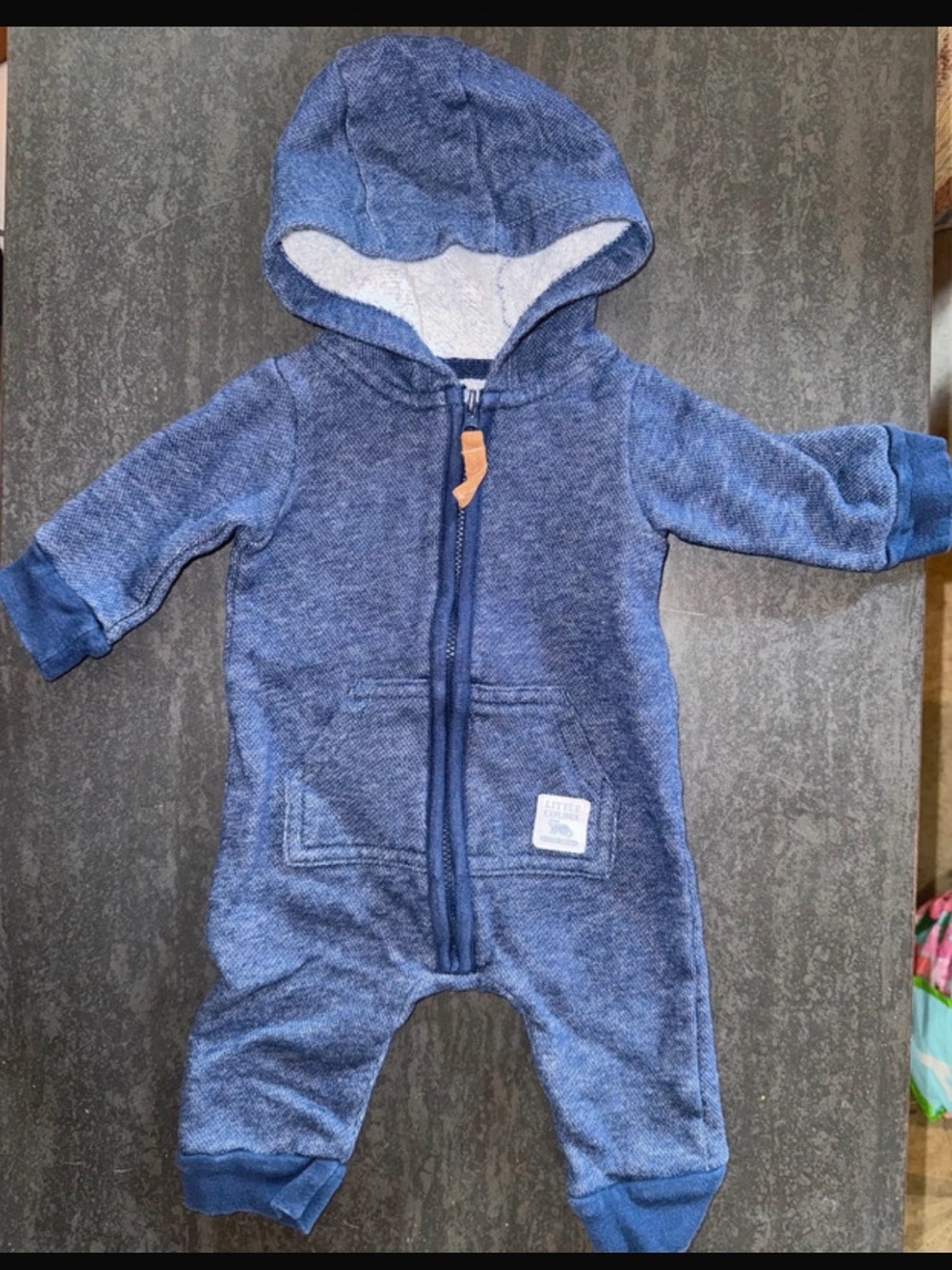 Carter's Blue Hooded Footie Romper with Front Zip